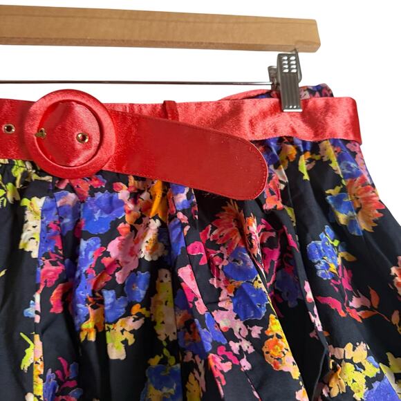 Caroline Constas Reign Black Multi Floral Tiered Ruffle Belted Mini Skirt XL - Picture 6 of 10